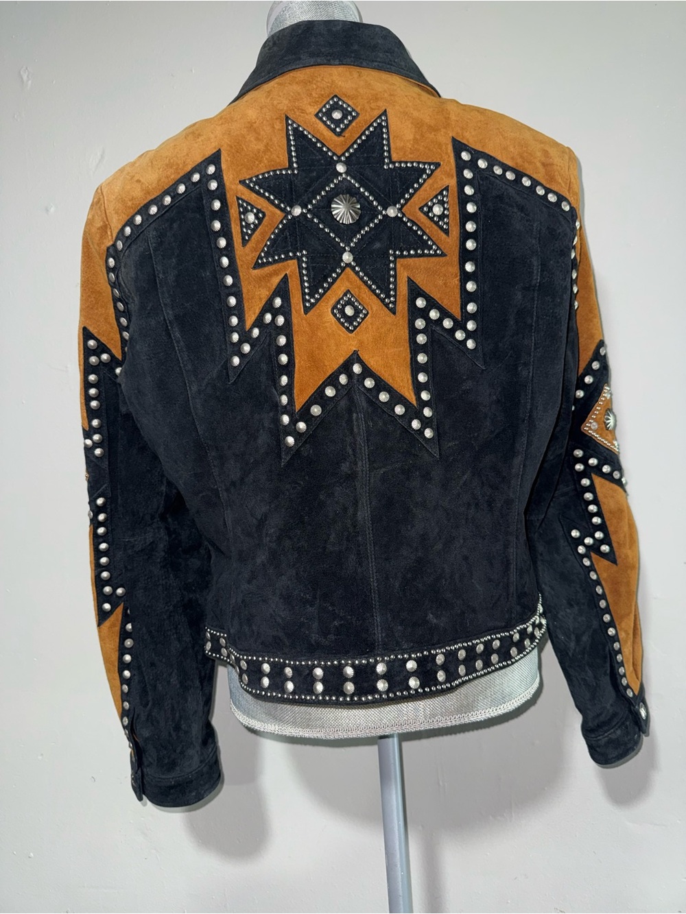 Vintage 90’s Cripple Creek Star Studded Western Suede Leather Jacket Size XL - Picture 2 of 5
